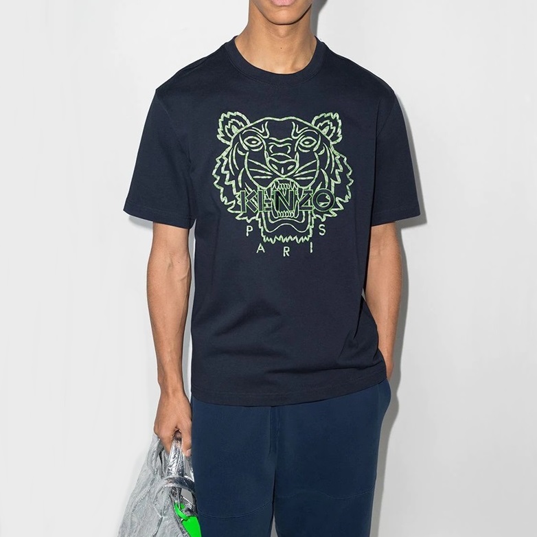 ケンゾーユニセックスネイビークルーネック半袖Tシャツn0200