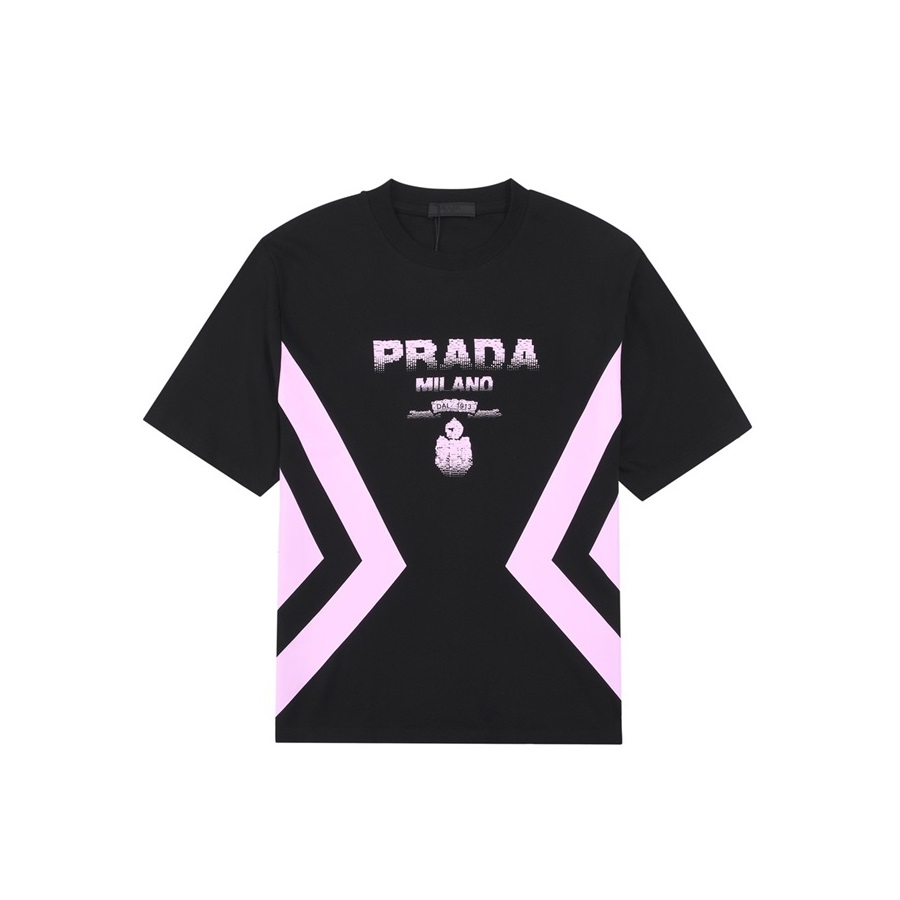 プラダメンズクルーネックブラック半袖Tシャツa02705