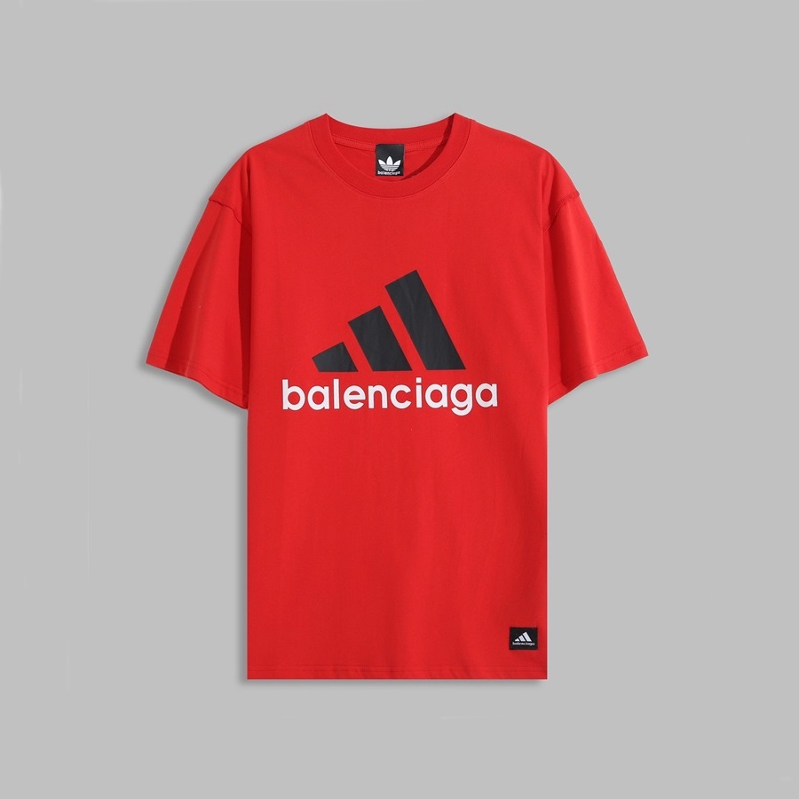 バレンシアガメンズクルーネックレッド半袖Tシャツl01547