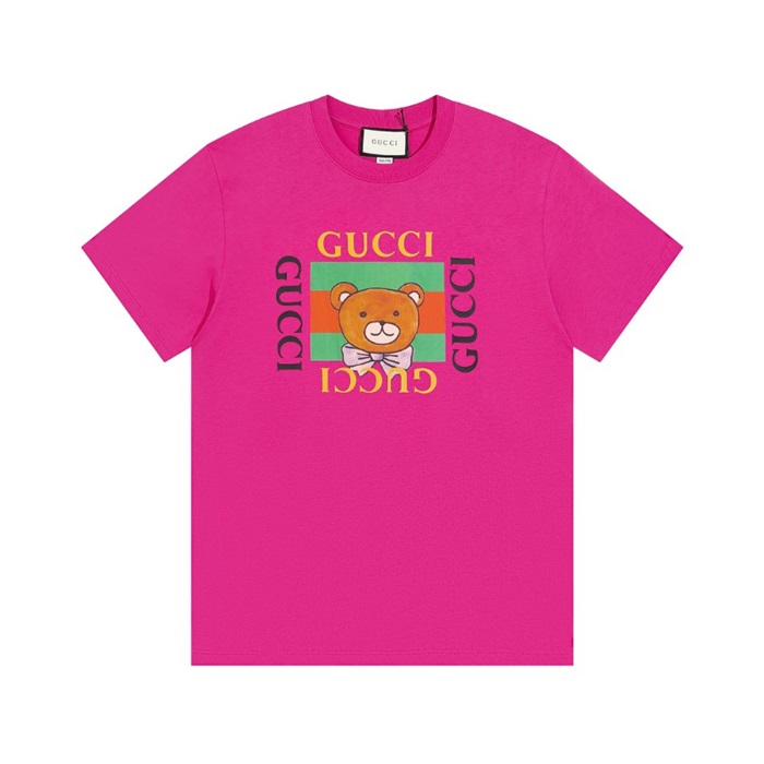 グッチユニセックスピンククルーネック半袖Tシャツc04870