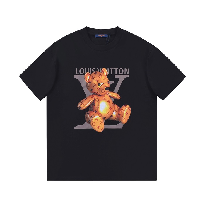 ルイヴィトンユニセックスブラッククルーネック半袖Tシャツu04874