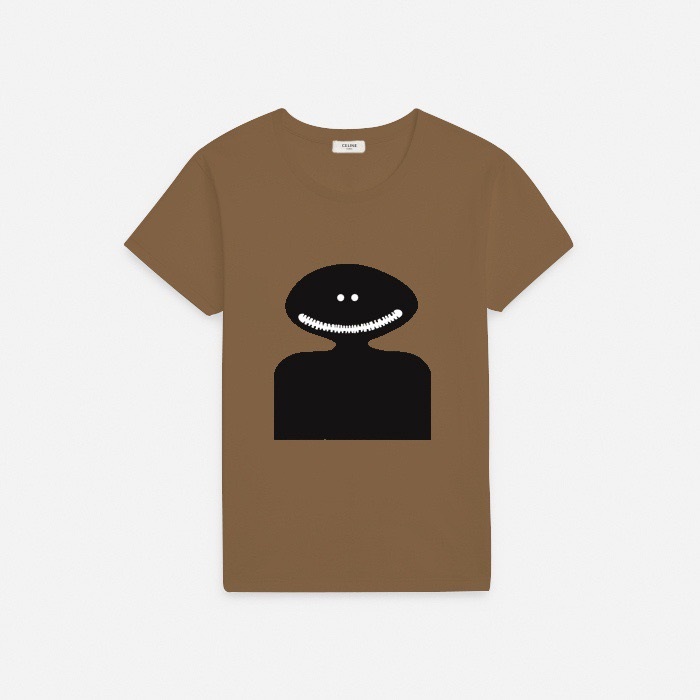 セリーヌメンズクルーネックキャメル半袖Tシャツl0410