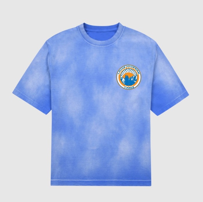 ルイヴィトンユニセックスブルークルーネック半袖Tシャツu04878
