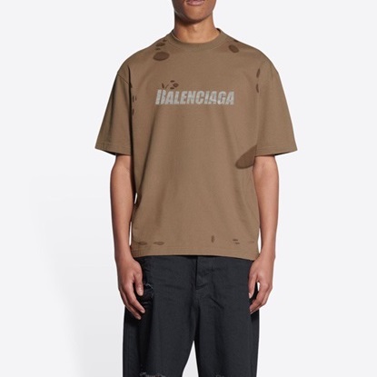 バレンシアガメンズキャメルクルーネック半袖Tシャツl01550