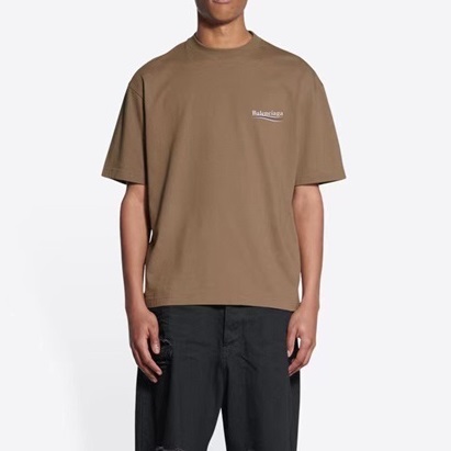 バレンシアガメンズキャメルクルーネック半袖Tシャツl01551