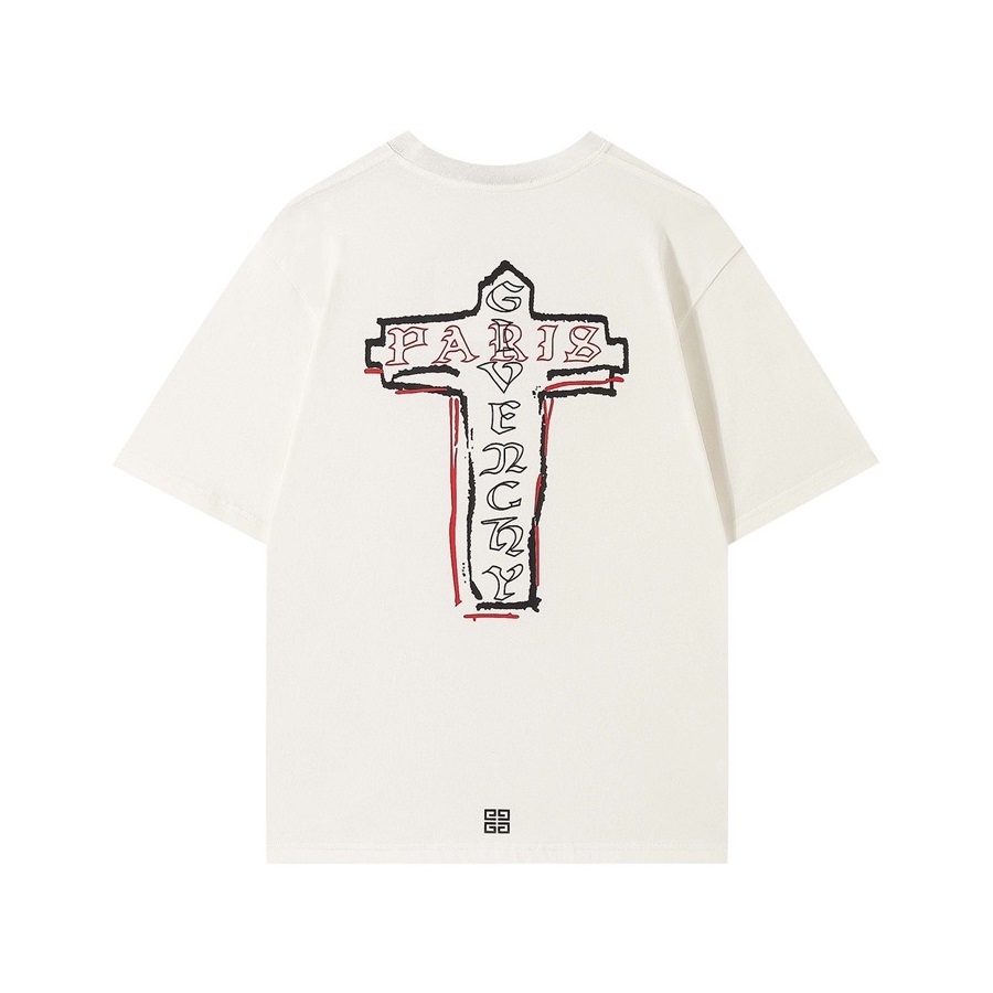 ジバンシィメンズクルーネックアイボリー半袖Tシャツv0723