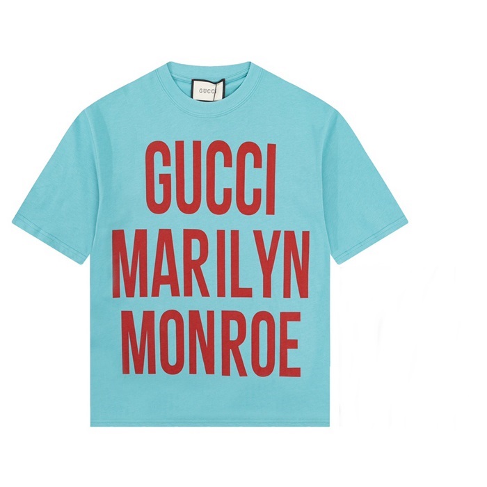 グッチユニセックスブルークルーネック半袖Tシャツc04872