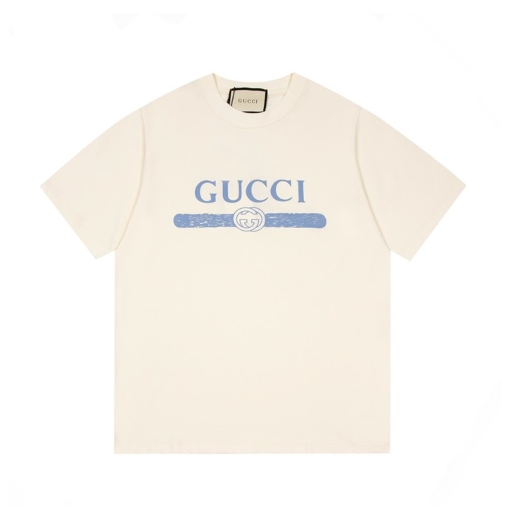 グッチユニセックスアイボリークルーネック半袖Tシャツc04874