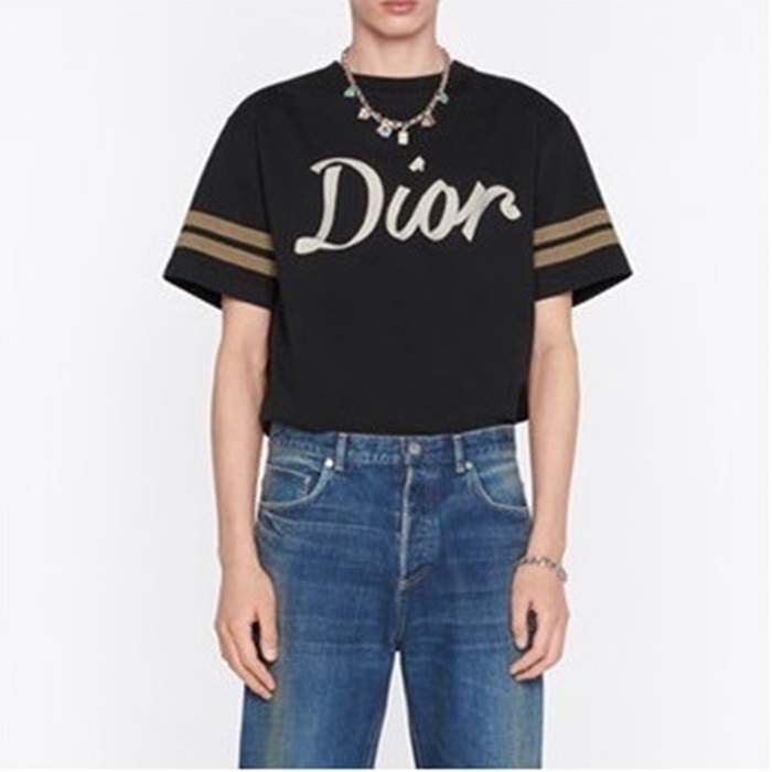ディオールメンズブラッククルーネック半袖Tシャツo01864