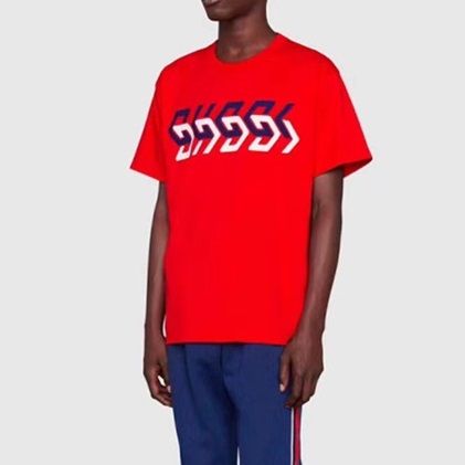 グッチメンズレッドクルーネック半袖Tシャツc04875