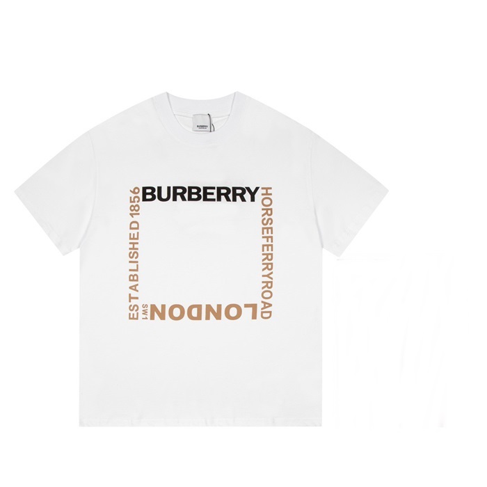 バーバリーユニセックスホワイトクルーネック半袖Tシャツr04354