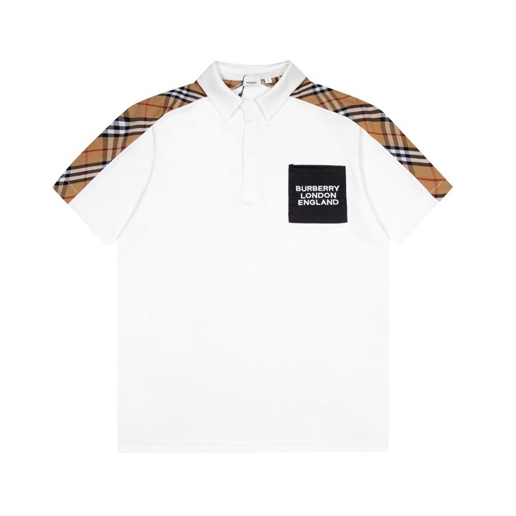 バーバリーユニセックスホワイトポロ半袖Tシャツr04357