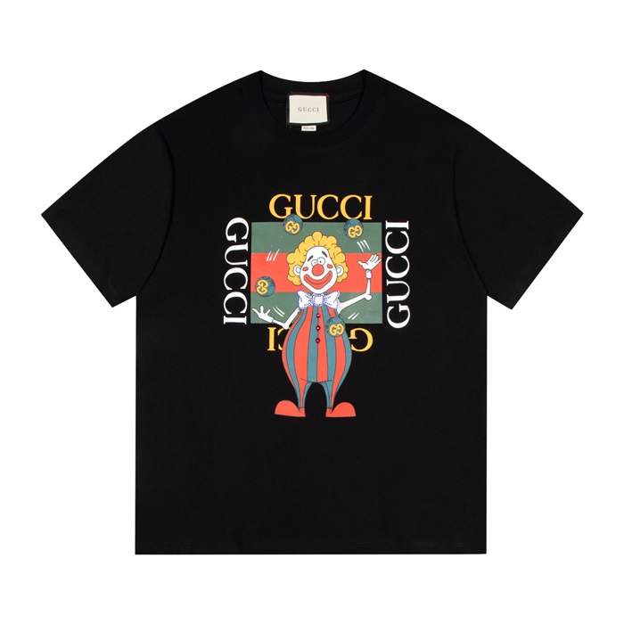 グッチユニセックスブラッククルーネック半袖Tシャツc04879