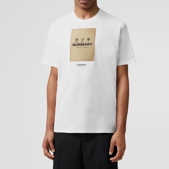 バーバリーユニセックスホワイトクルーネック半袖Tシャツr04360