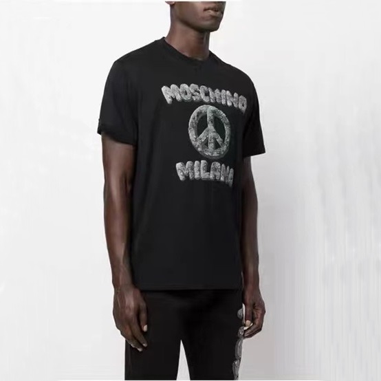 モスキーノユニセックスクルーネックブラック半袖Tシャツs0220