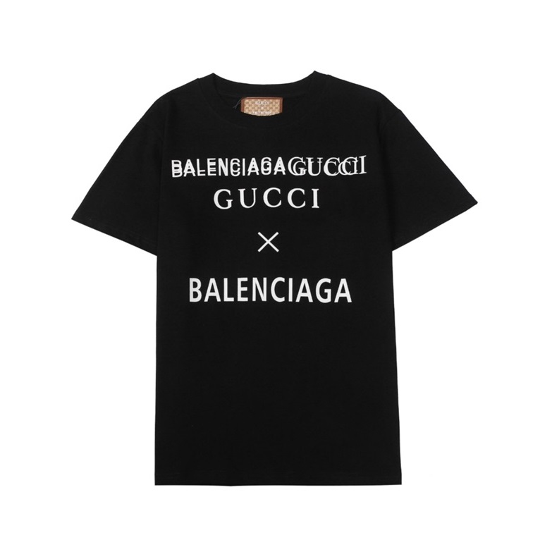 バレンシアガメンズクルーネックブラック半袖Tシャツl01560