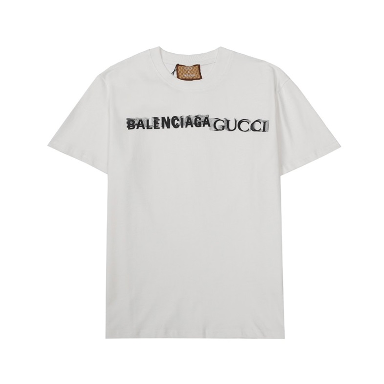 バレンシアガメンズクルーネックホワイト半袖Tシャツl01563