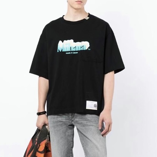 メゾンマルジェラユニセックスクルーネックブラック半袖Tシャツi0094