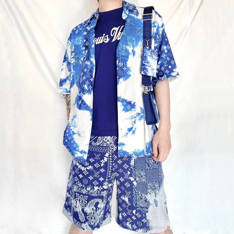 ルイヴィトンメンズブルークルーネック半袖Tシャツu04898