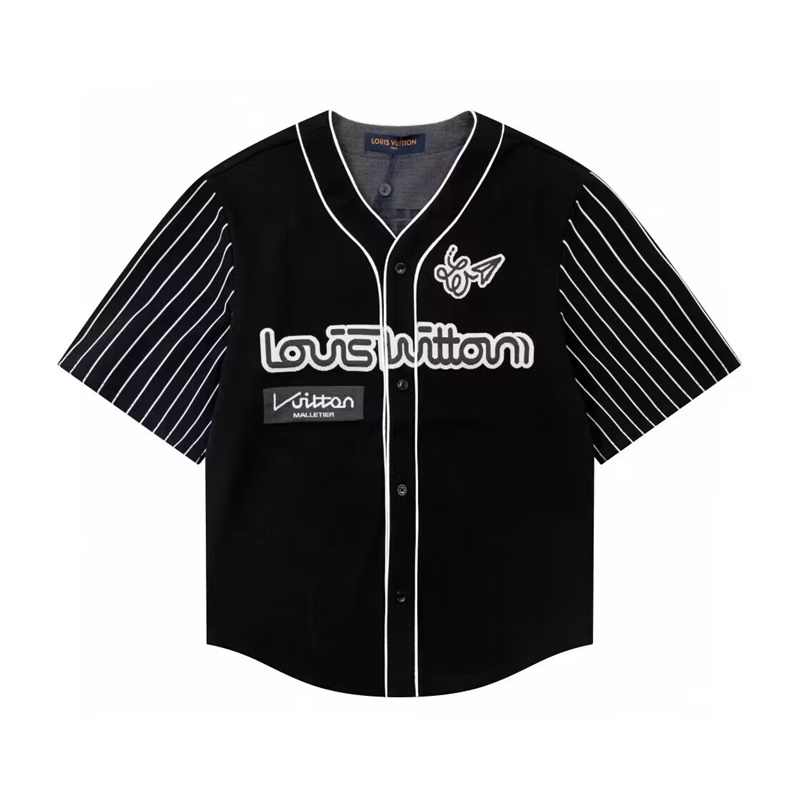 ルイヴィトンメンズブラッククルーネック半袖Tシャツu04916