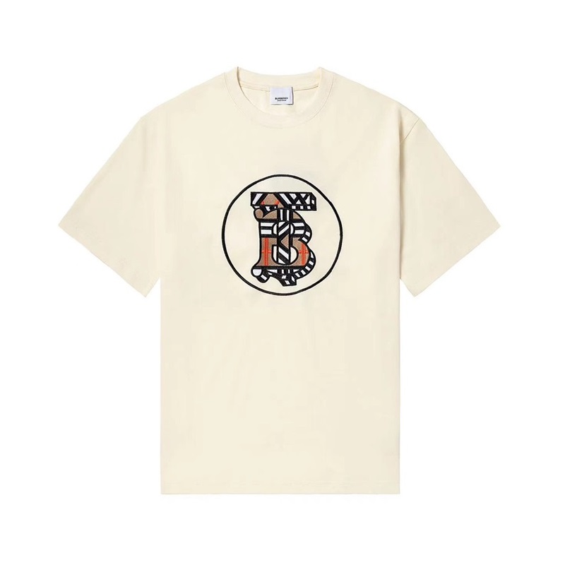 バーバリーメンズアイボリークルーネック半袖Tシャツr04369