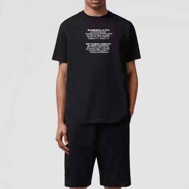 バーバリーメンズブラッククルーネック半袖Tシャツr04374