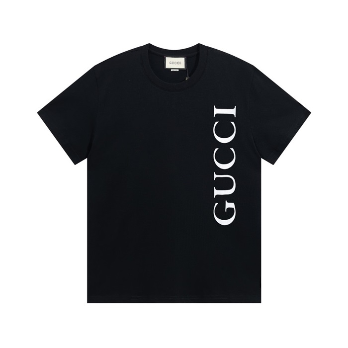 グッチユニセックスブラッククルーネック半袖Tシャツc04907