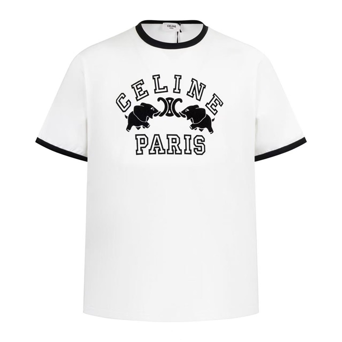 セリーヌメンズクルーネックホワイト半袖Tシャツl0434