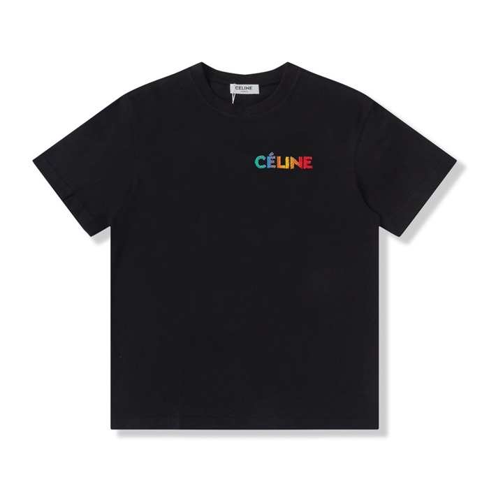 セリーヌメンズクルーネックブラック半袖Tシャツl0435