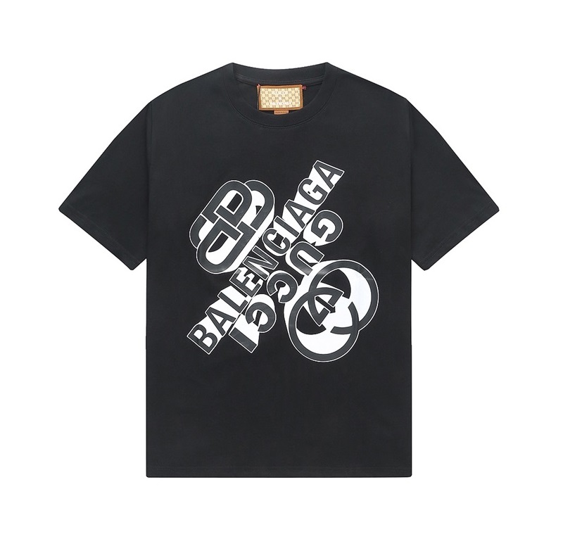 グッチユニセックスブラッククルーネック半袖Tシャツc04908