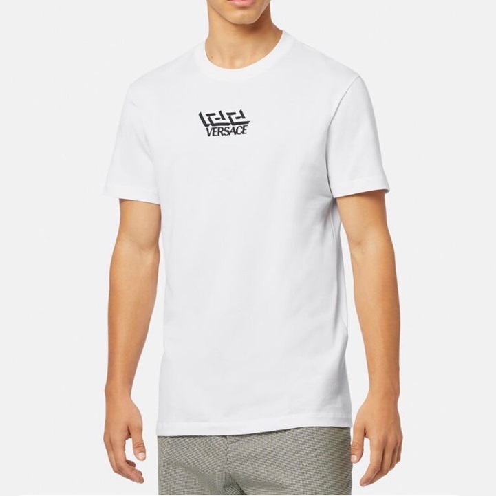 ヴェルサーチェメンズホワイトクルーネック半袖Tシャツr0906