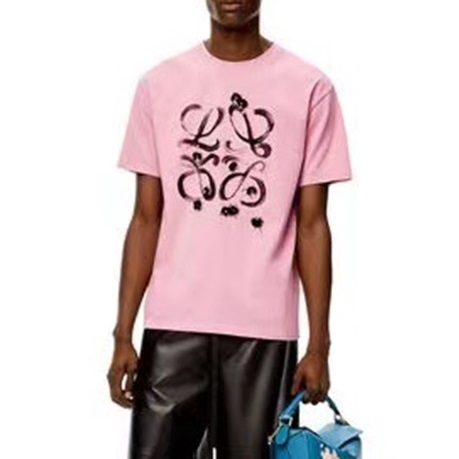 ロエベメンズイニシャルピンク半袖Tシャツe0617