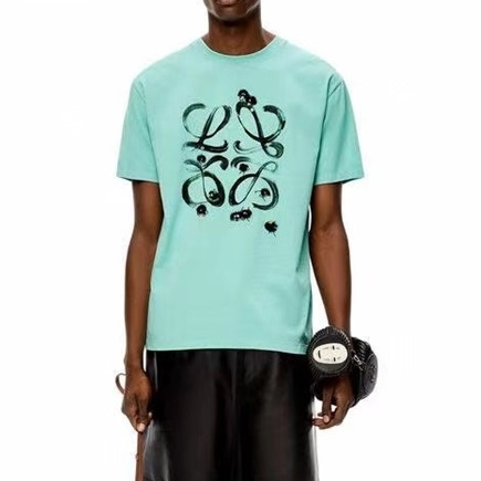 ロエベメンズイニシャルブルー半袖Tシャツe0618