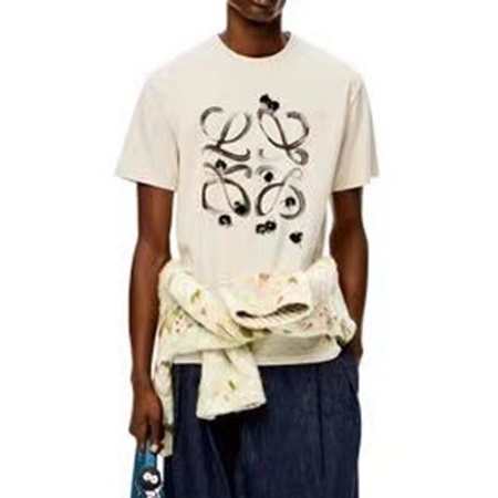 ロエベメンズイニシャルホワイト半袖Tシャツe0619