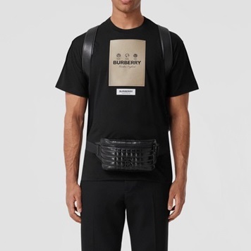 バーバリーメンズブラッククルーネック半袖Tシャツr04383