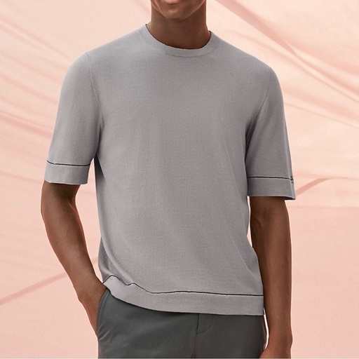 エルメスメンズグレークルーネック半袖Tシャツr0778