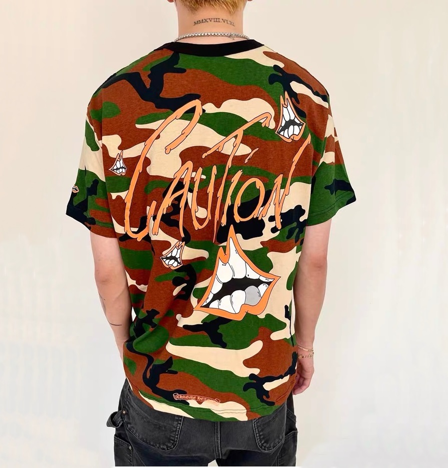 クロムハーツメンズクルーネックグリーン半袖Tシャツr0447