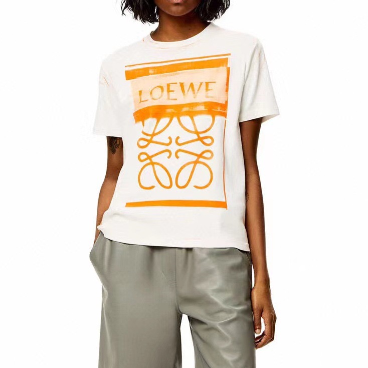 ロエベユニセックスイニシャルホワイト半袖Tシャツe0170