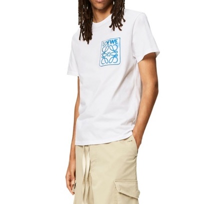 ロエベユニセックスイニシャルホワイト半袖Tシャツe0626