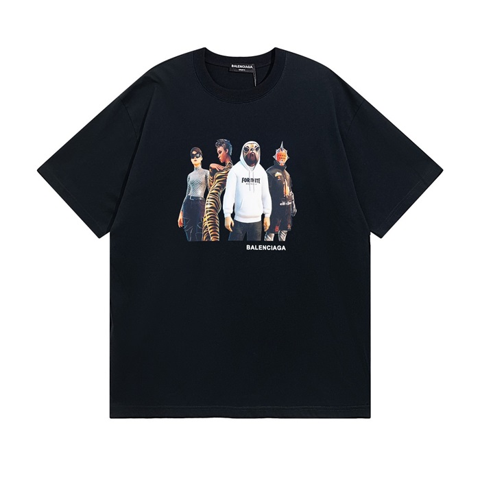 バレンシアガメンズクルーネックブラック半袖Tシャツl01596