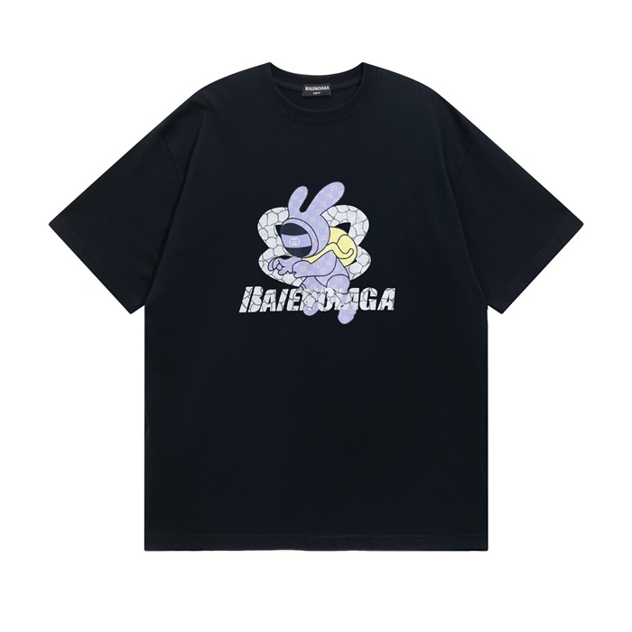 バレンシアガメンズクルーネックブラック半袖Tシャツl01598