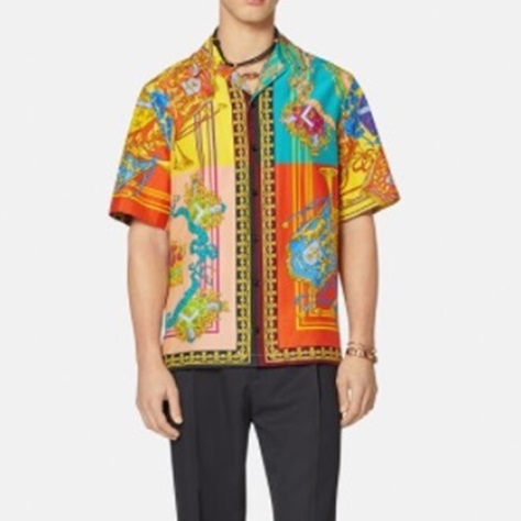 ヴェルサーチェメンズトレンディブルー半袖Tシャツr0908