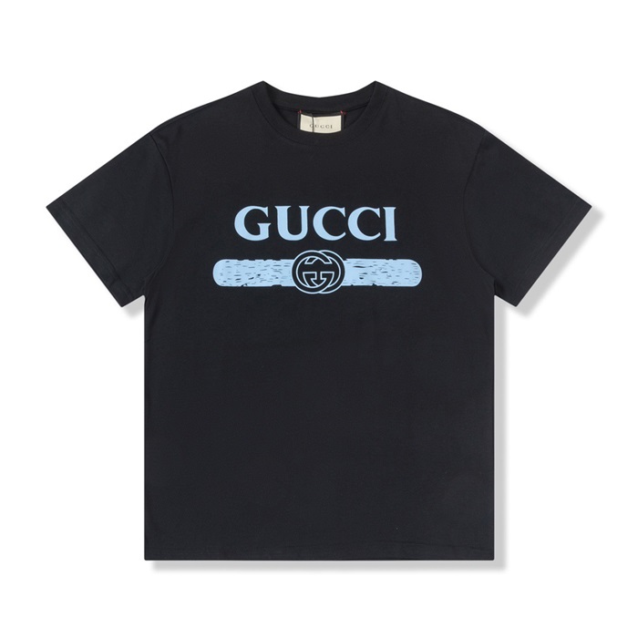 グッチユニセックスブラッククルーネック半袖Tシャツc04934