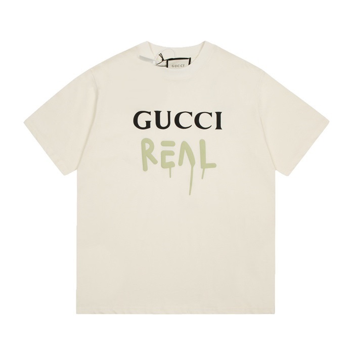 グッチユニセックスアイボリークルーネック半袖Tシャツc04938