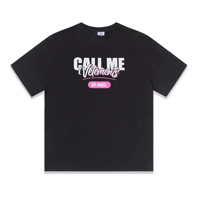 ヴェトモンユニセックストレンディブラック半袖Tシャツt0288