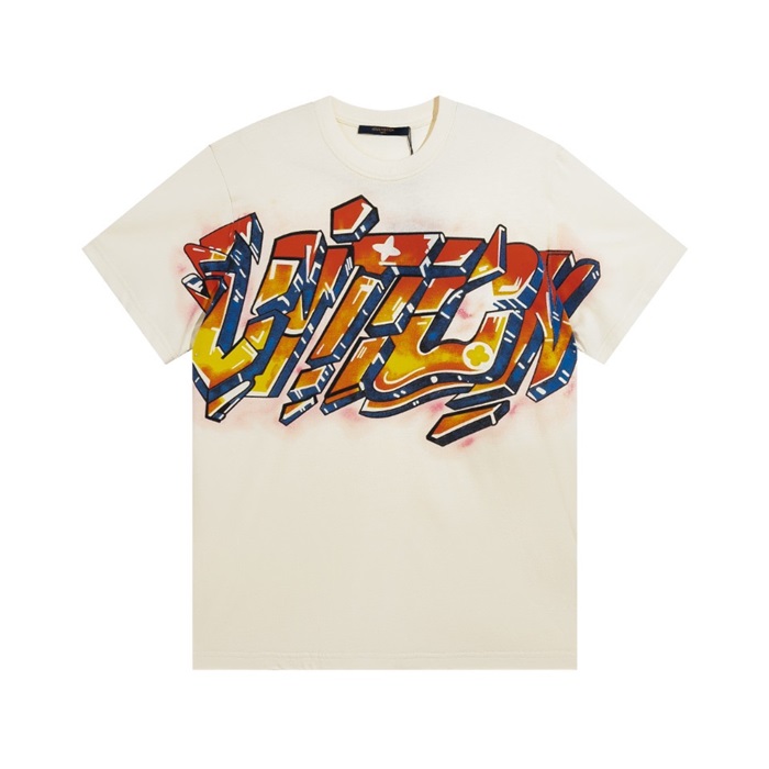 ルイヴィトンメンズアイボリークルーネック半袖Tシャツu05012