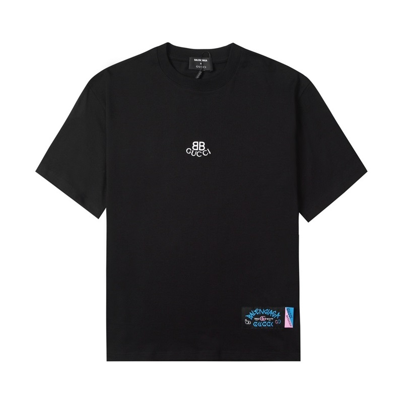 グッチユニセックスブラッククルーネック半袖Tシャツc04948