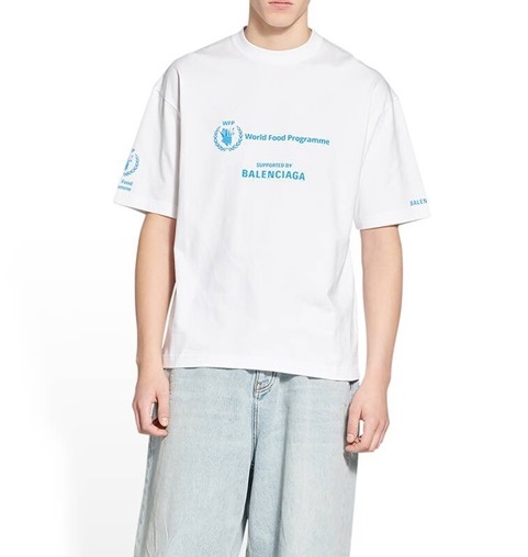 バレンシアガメンズクルーネックホワイト半袖Tシャツl01607