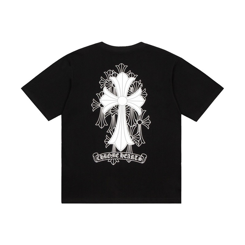 クロムハーツメンズブラッククルーネック半袖Tシャツr0454