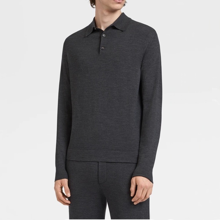 エルメネジルドゼニアメンズモダングレーポロセーターg0385